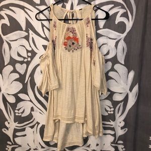 Rare Free People Embellished Cold Shoulder Top